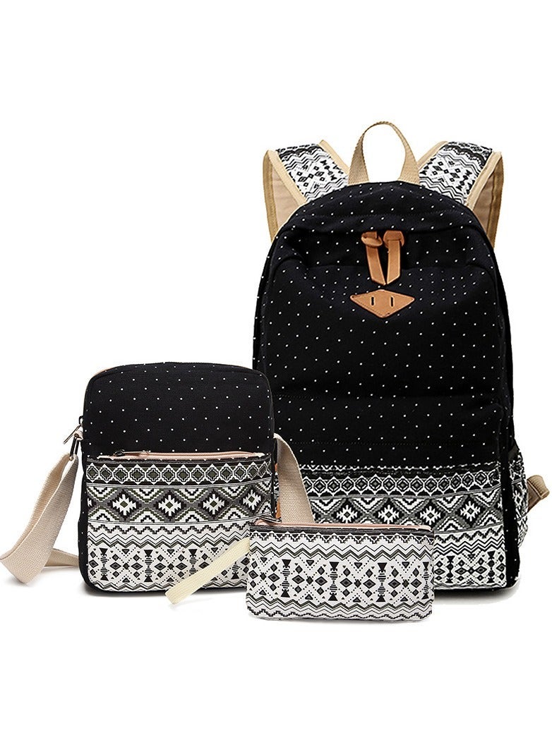 مجموعة  من 3 قطع حقيبة ظهر مدرسية، حقيبة مدرسية كاجوال محمولة للأولاد والبنات، حقيبة ظهر للطلاب، حقيبة ظهر للكمبيوتر المحمول مع حقيبة كروس وحقيبة تخزين، مناسبة للسفر في المدرسة والكلية والمكتب - Image 1